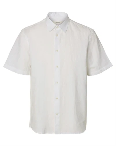 Selected - SLHRegclay Linenblend Kortærmet Skjorte - Bright White